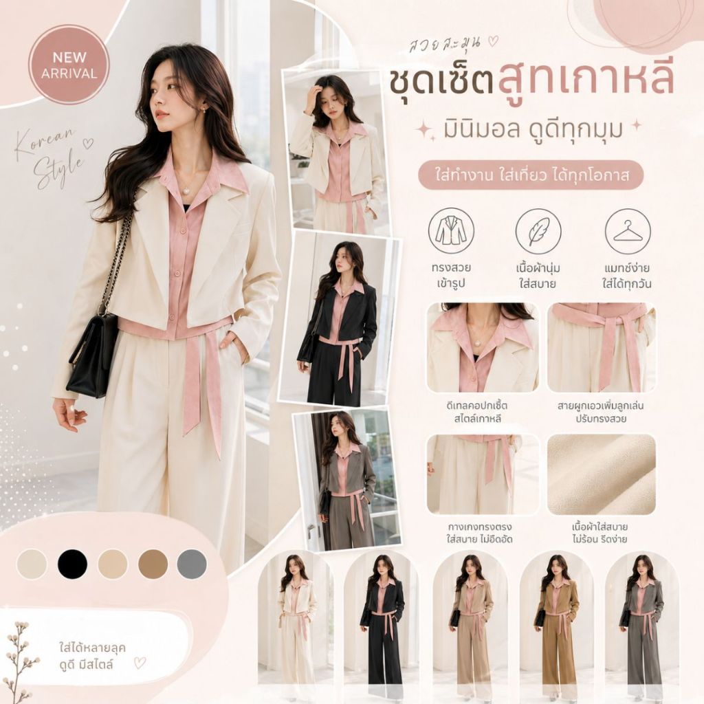 ชุดสูทผู้หญิง (เสื้อ+กางเกง)  S-3XL สูทแฟชั่น เสื้อเบลเซอร์ ้เซ็ตสูทใส่ทำงาน สีพื้น ผ้าโพลิเอสเตอร์ SUIT-33