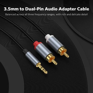 MEEGOO สายเสียงแปลง 3.5 มิลลิเมตร เป็น 2 RCA หัวบัว ความยาว 2 เมตร สายถักไนลอน หัวชุบทอง ส่งสัญญาณเสียงใสไร้เสียงรบกวน