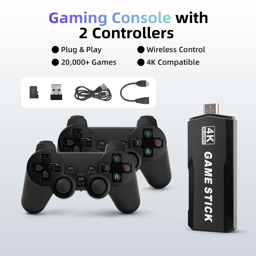 Retro Game Stick Video Game 3D 4K 128GB 2 Wireless Control Consoles Antique Handheld Games