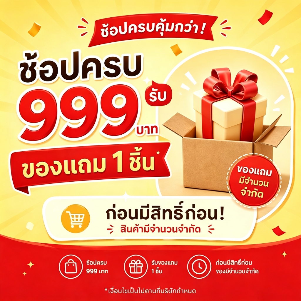 ซื้อครบ฿999 ฟรีของขวัญ 1 ชิ้น สินค้าของขวัญจำนวนจำกัด