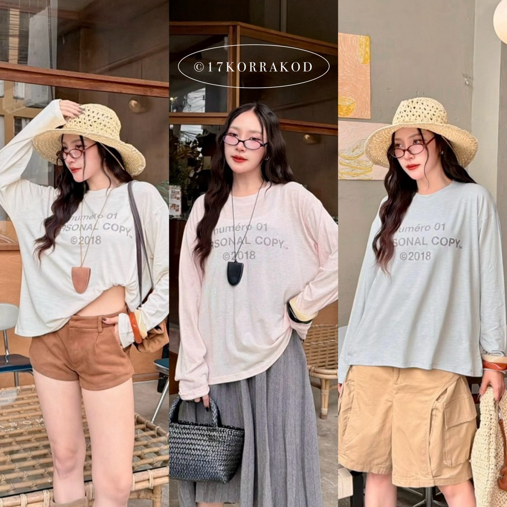 🌻เสื้อแขนยาวคอกลมสไตล์เกาหลี ทรงโอเวอร์ไซส์ ดีเทลสกรีนลายตัวอักษร y2k ผ้าสลาฟใส่สบาย (Cookies bear)