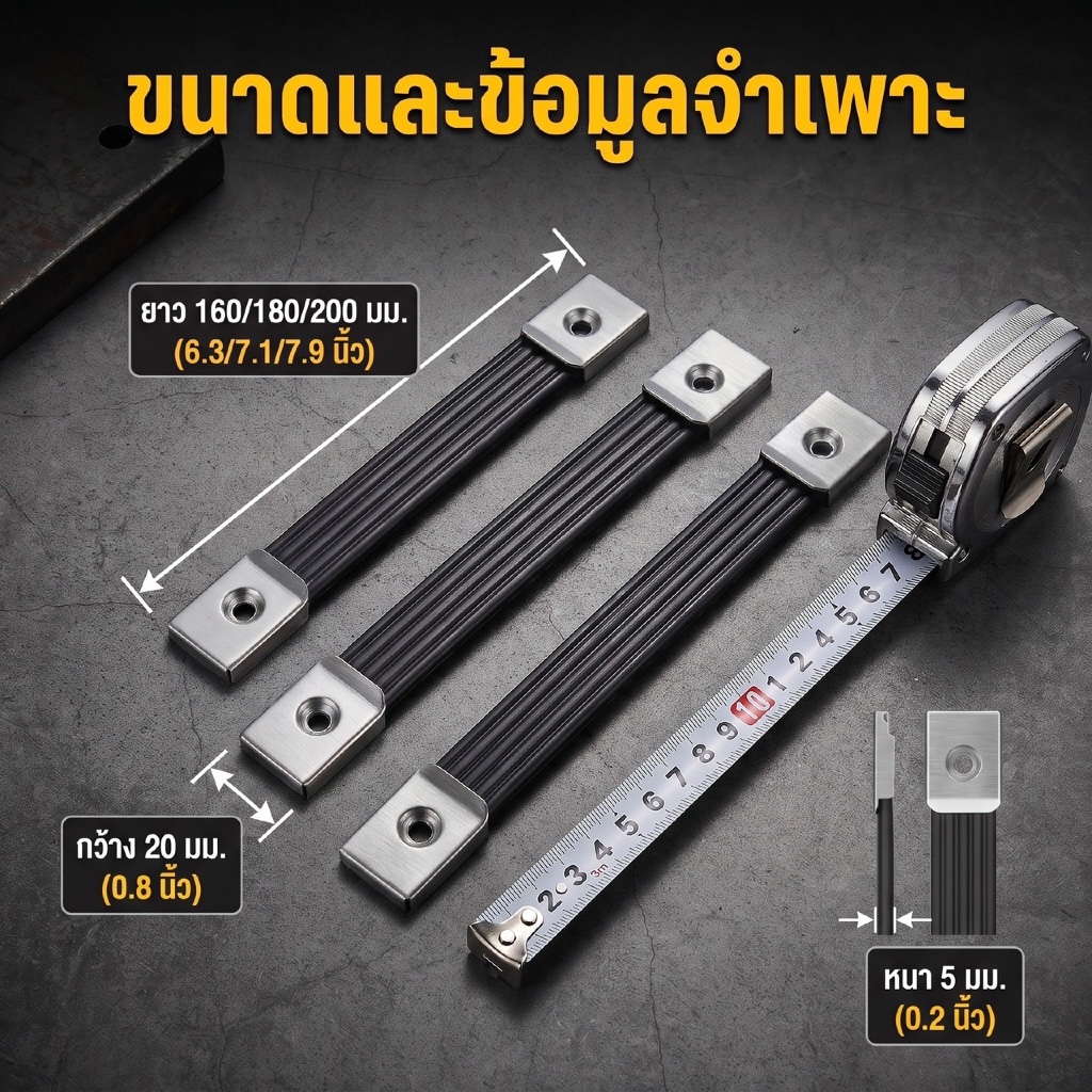 หูหิ้วยางดำฝาครอบเงิน สปริงใน หูหิ้วกระเป๋า หูหิ้วสปริง หูแร็ค หูจับกล่อง อุปกรณ์แร็ค ขนาด 160/180/200mm