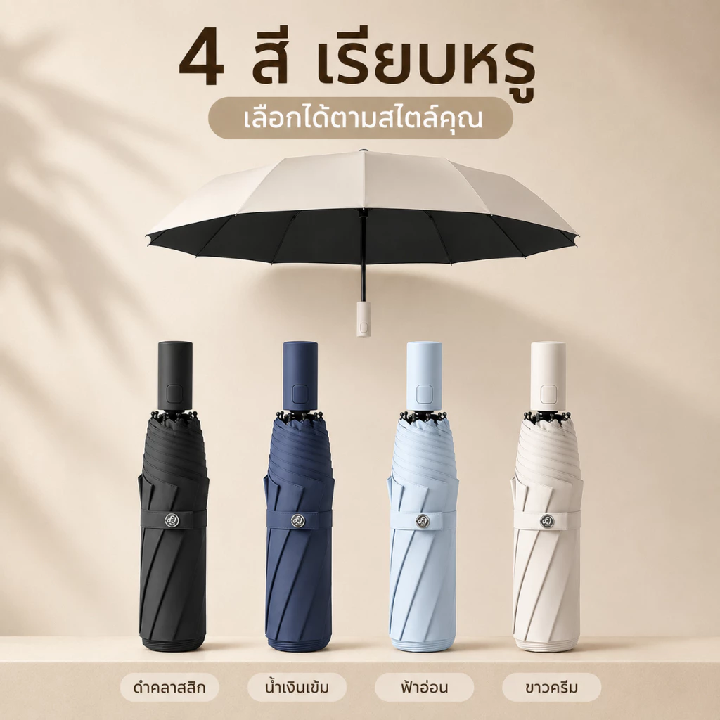 ร่มพับอัตโนมัติ UV รุ่นใหญ่ ผ้าร่มหนา โครงแข็งแรง พับเก็บได้ เปิด-ปิดด้วยปุ่มเดียว กันแดดกันฝน