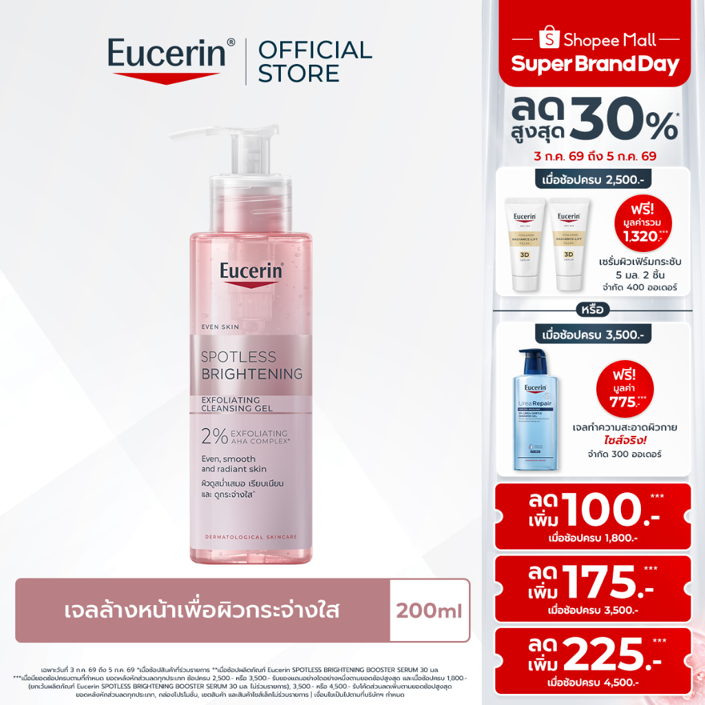 Eucerin SPOTLESS BRIGHTENING EXFOLIATING CLEANSING GEL 200 ML คลีนซิ่งเจลล้างหน้าเพื่อผิวกระจ่างใส