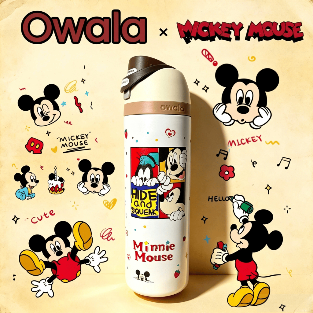 Owala × Mickey Mouse FreeSip 24oz กระติกน้ำสแตนเลสเก็บอุณหภูมิ ของแท้100% พร้อมส่ง 2in1 ยกดื่ม-ดูดหลอด สีใหม่