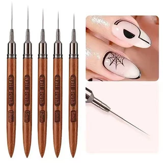 แปรงปากกาวาดเส้นเล็บ 5pcs ก้านไม้จันทน์ สําหรับตกแต่งเล็บ 6 9 12 15 18มม แปรงปากกาเพ้นท์เล็บ