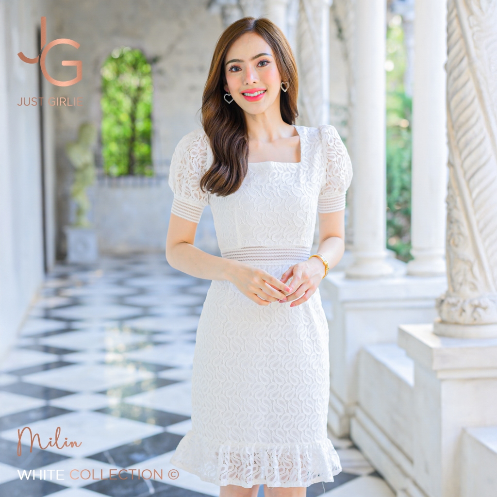 🩷Dress Milin 🩷เดรสสั้นลูกไม้สีขาว เดรสออกงานผู้หญิง ลุคคุณหนู เรียบหรู ดูแพง สวย ราคาถูก พร้อมไซส์ S M L XL
