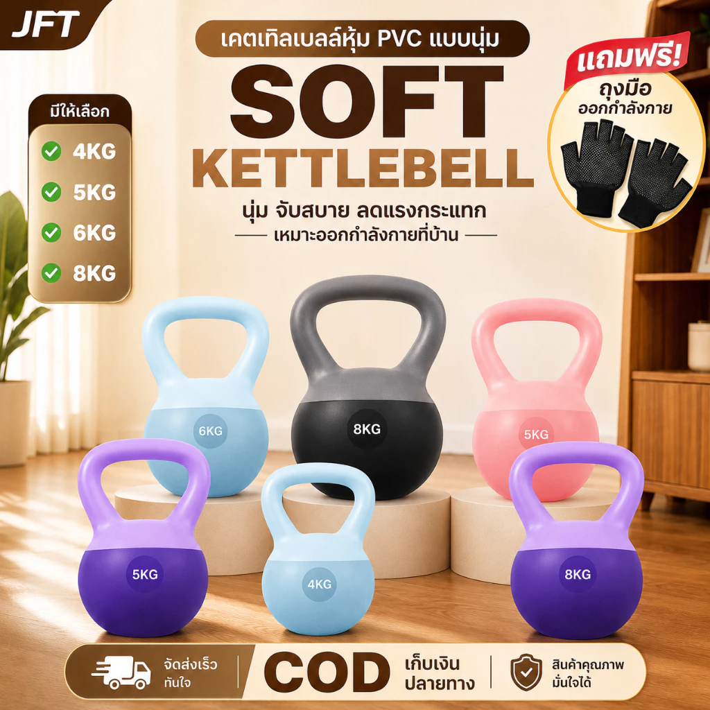 Kettlebell ดัมเบลยกน้ำหนัก 2/4/6/8/10/12 KG. เคตเทิลเบล PVC แบบนุ่ม เคตเทิลเบลล์ ลูกตุ้ม