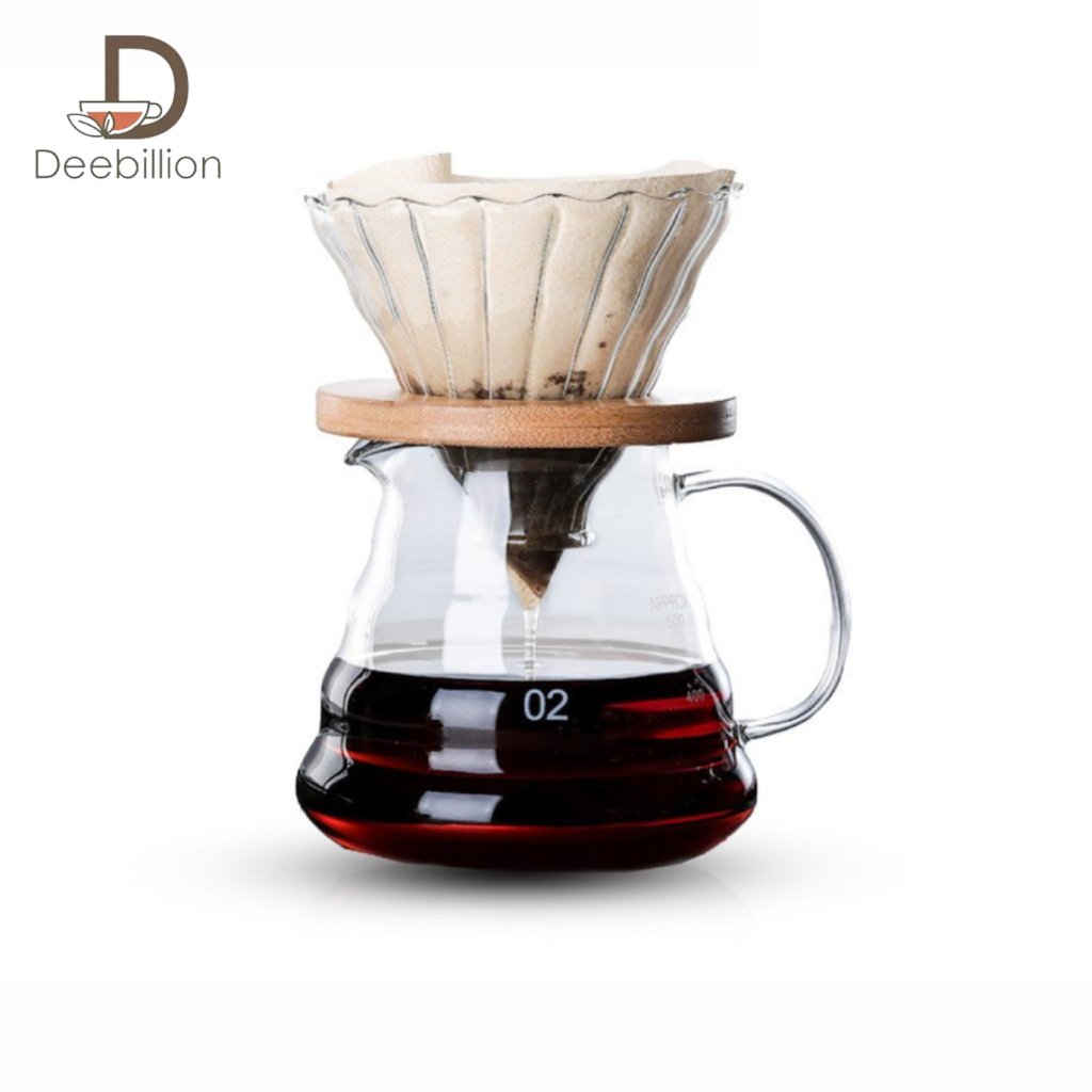 เหยือกดริปกาแฟ ดริปเปอร์ ที่ดริปกาแฟมีฝา Drip Coffee 300/500มล. ทนความร้อน หูจับหนา สามารถอุ่นไฟได้ Deebillion