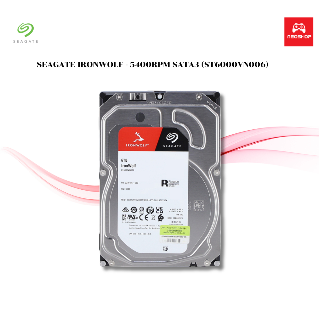 6 TB 3.5 INCH HDD (ฮาร์ดดิสก์ 3.5 นิ้ว) SEAGATE IRONWOLF - 5400RPM SATA3 (ST6000VN006)