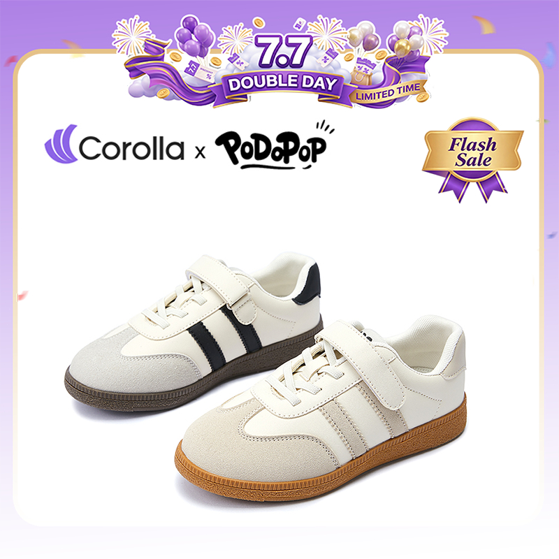 Corolla x PoDoPoP รองเท้าเด็ก รองเท้าทรงพละ ใส่สบาย หนังนิ่ม กันลื่น รองเท้าแบบไม่ต้องผูกเชือก ดีไซน์น่ารัก