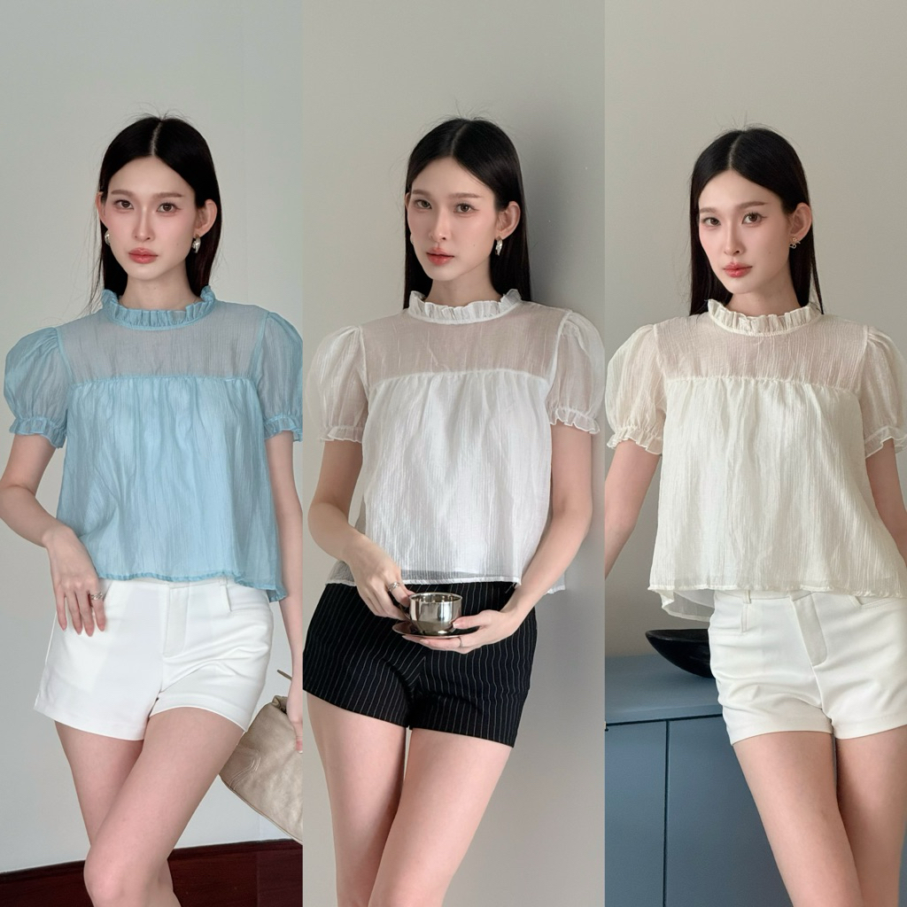 Selene Crop : เสื้อครอปคอระบาย Longsaidoo_