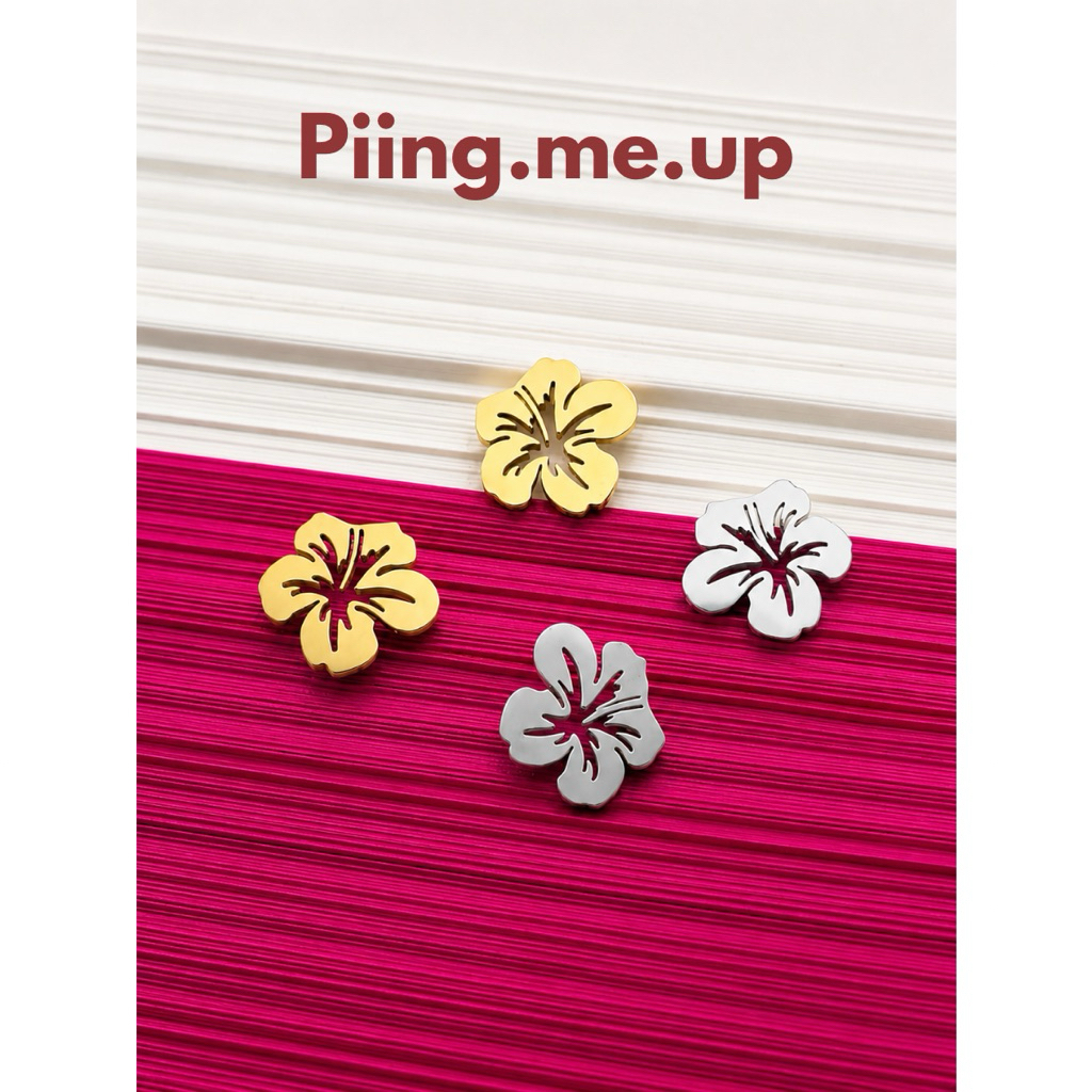 Piing me Stainless steel Hibiscus Earrings 🌺 | ต่างหูสแตนเลสลายดอกชบา