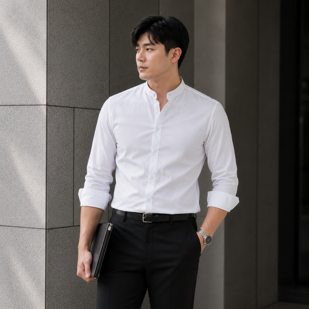 เสื้อเชิ๊ตผู้ชาย เสื้อคอจีน แขนยาว เสื้อใส่ทำงาน ออกงาน ทรงสวย ผ้านุ่ม ใส่สบาย ไม่ยับง่าย ไซส์ใหญ่