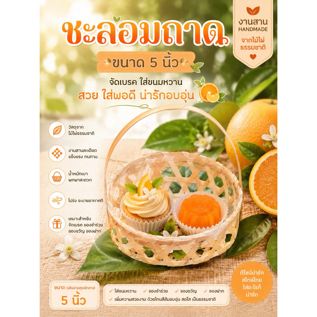 ชะลอมถาดมีหูหิ้ว ขนาด 5 นิ้ว