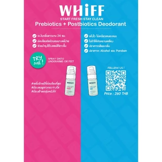 WHIFF Deodorant เซรั่ม สเปรย์ระงับกลิ่นกาย ระงับกลิ่นนาน 24 ชม. แห้งไว ปราศจากสีและกลิ่น สูตร Cool 50ml
