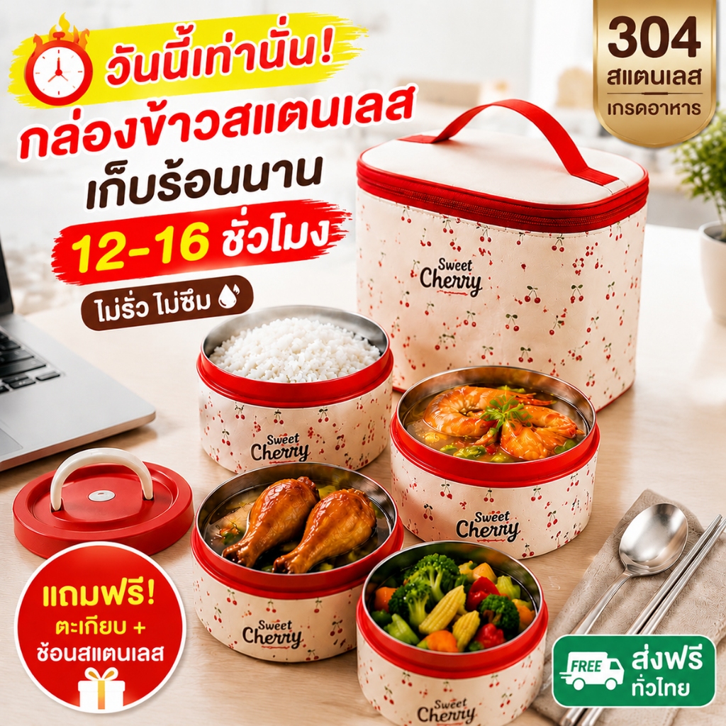 กล่องข้าว สแตนเลส กล่องอาหาร กล่องข้าวเข้าไมโครเวฟได้ ชุดกล่องอาหารกลางวัน สแตนเลส 304 กันรั่วกล่องอาหารกลางวัน กล่องอาห