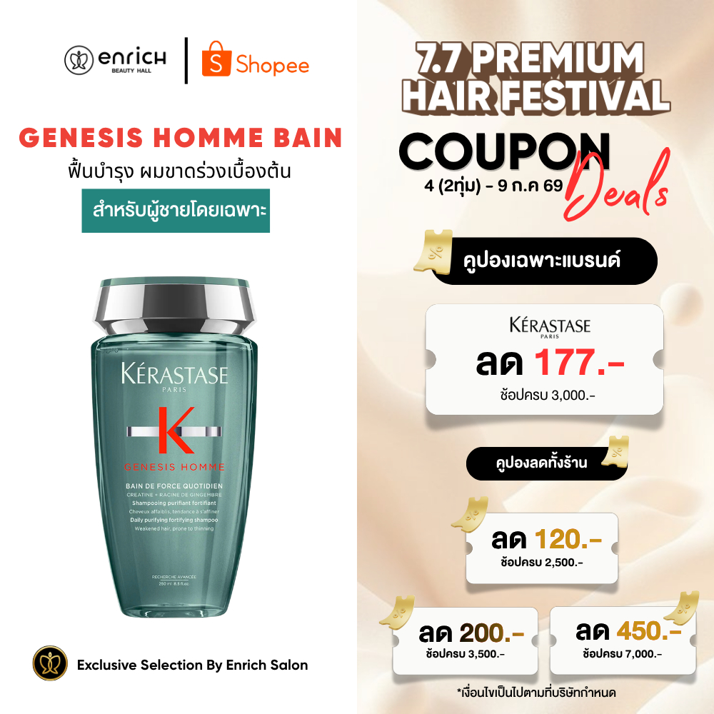 Kerastase Genesis Homme Bain de Force Quotidien Anti Hair Fall Shampoo for Men 250ml แชมพูลดผมร่วง