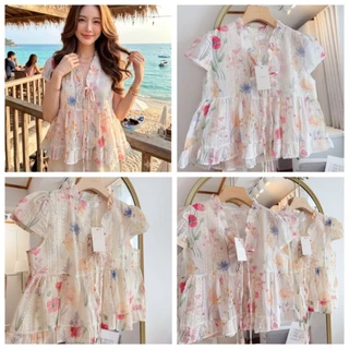 ป้าย Sherbet เสื้อคอวีแขนสั้นผ้าคอตตอนปักลาย อก 38 นิ้ว ยาว 20 นิ้ว