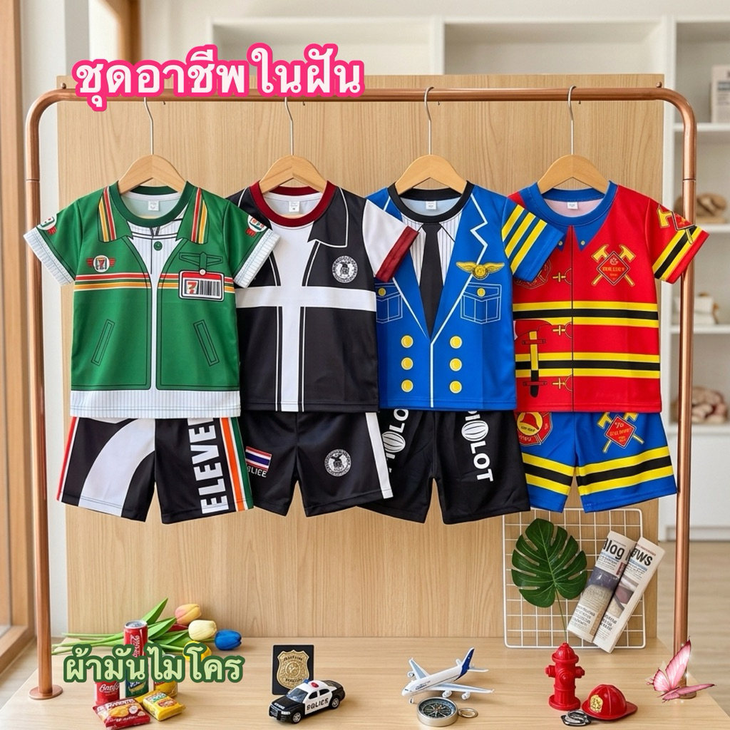 (พร้อมส่ง) ชุดอาชีพในฝัน นักดับเพลิง ตำรวจ นักบิน เซเว่นสำหรับเด็ก