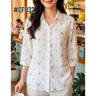 เสื้อคุณผู้หญิงแขนสามส่วน ผ้าชีฟองเกาหลีเนื้อนิ่มเนียน โทนสีสวยใส่สบายมาก#พร้อมส่ง#ลายดอก#ราคาพิเศษ#เชิ้ตผู้ใหญ่