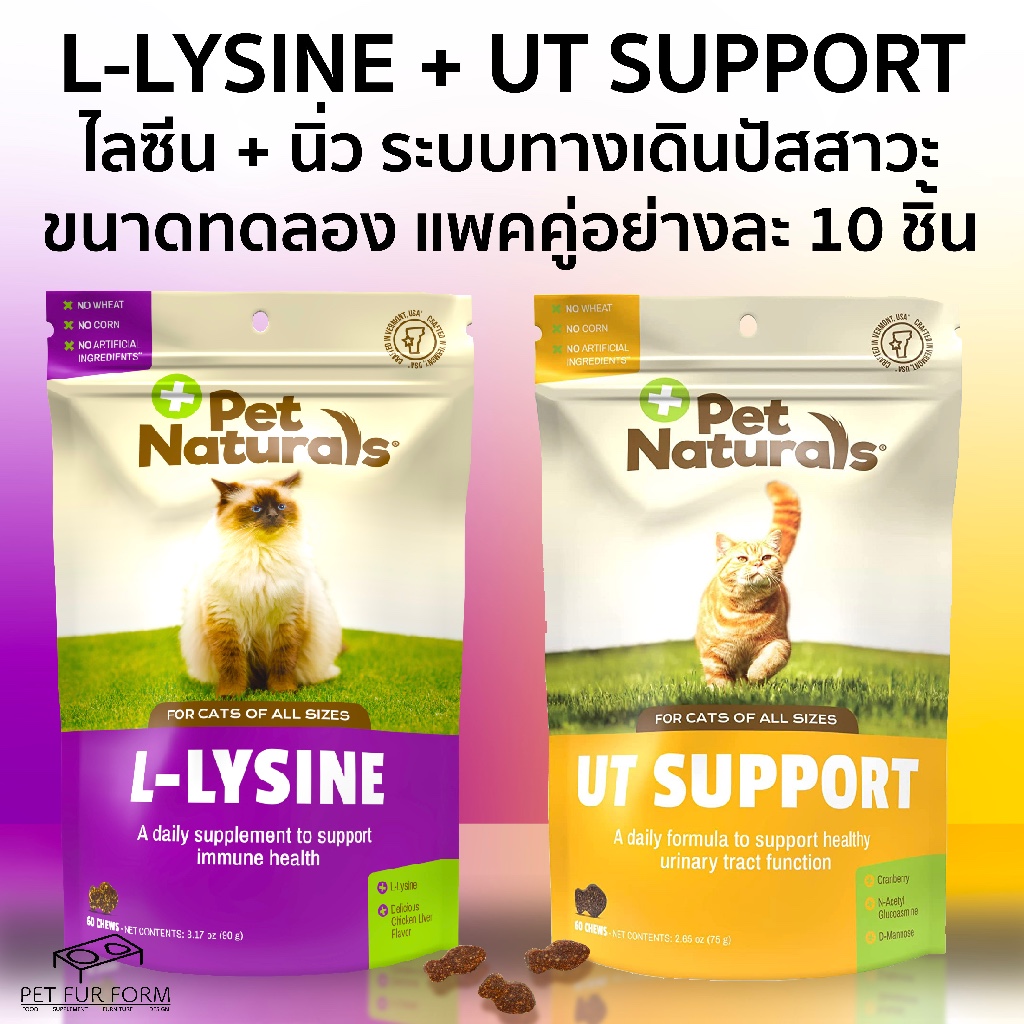ไลซีน + นิ่ว Lysine + UT Support Pet Naturals Cats ขนาดทดลองอย่างละ 10 ชิ้น รวม 20 ชิ้น