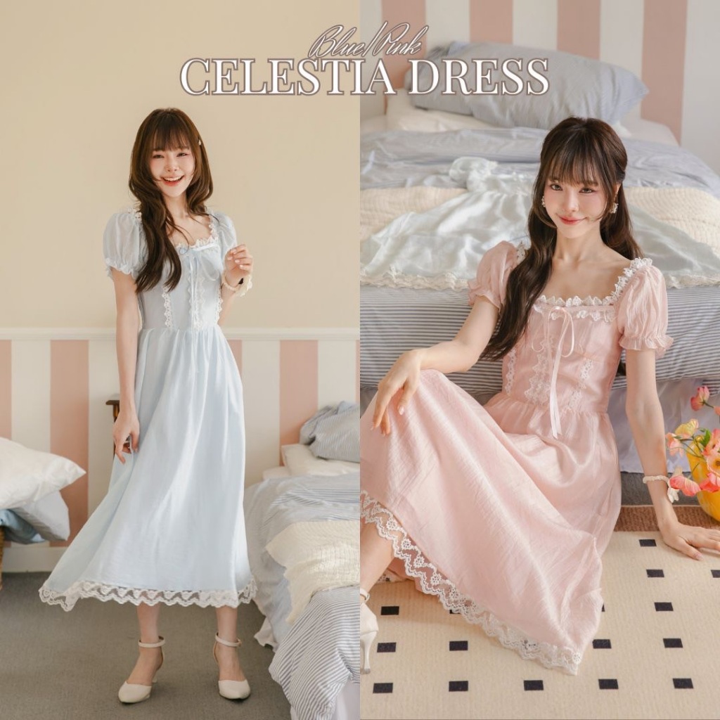 DR0628 LABELLE รุ่น Celestia Dress เดรสยาว 2 สีพาสเทล น่ารัก คาเฟ่