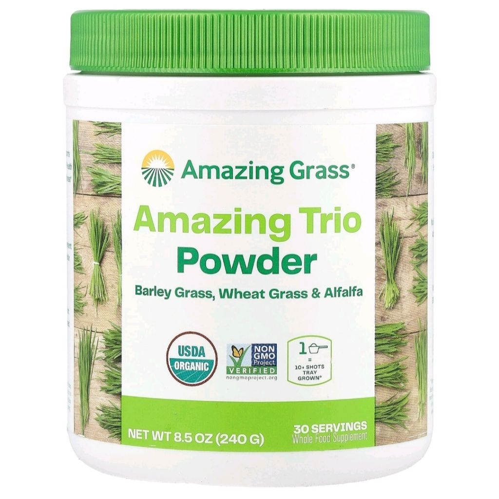 Amazing Grass, Amazing Trio Powder, Barley Grass, Wheat Grass & Alfalfa, 8.5 oz (240 g)
