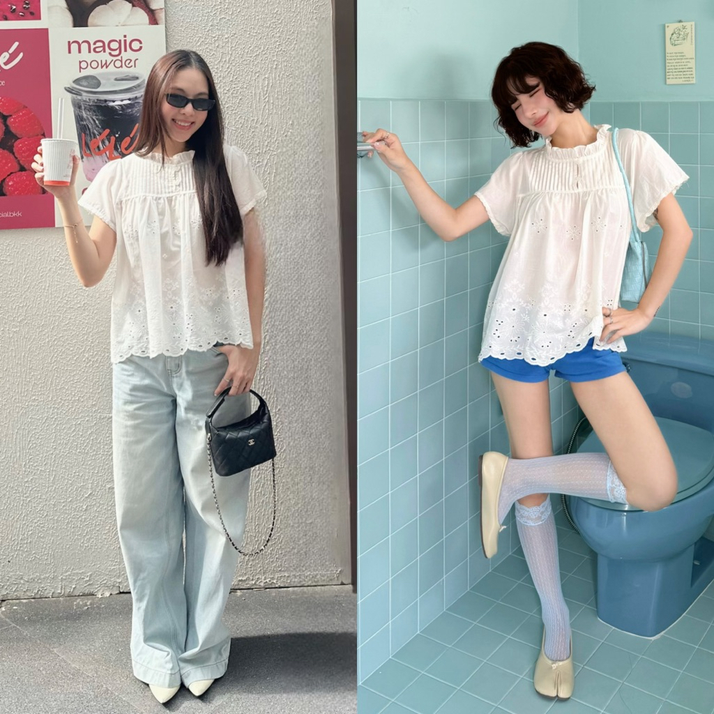 3pcs.basket Jannie top เสื้อแขนสั้นลูกไม้