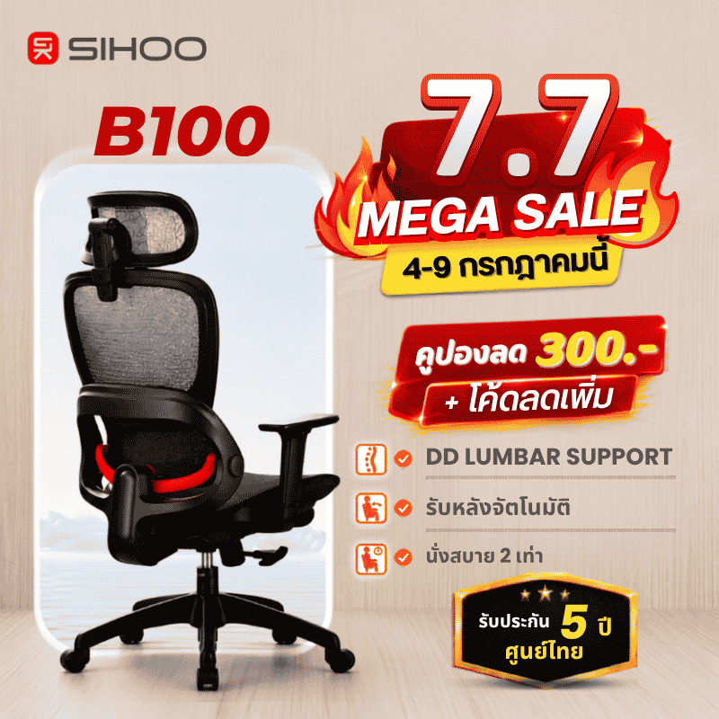 SIHOO B100 เก้าอี้เพื่อสุขภาพ ซัพพอร์ตหลังล่าง ที่พักแขน4D พิเศษ นั่งแล้วไม่ร้อนหลัง นั่งสบายทุกรูปร่าง Ergoเก้าอี้ทำงาน