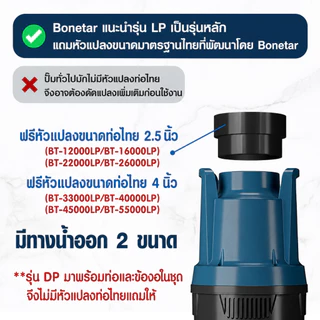 ปั๊มน้ำบ่อปลา BONETAR BT Series LP/DPประหยัดไฟ แรงดันสูง น้ำไหลแรง เงียบ สำหรับบ่อปลา น้ำตก ระบบกรอง