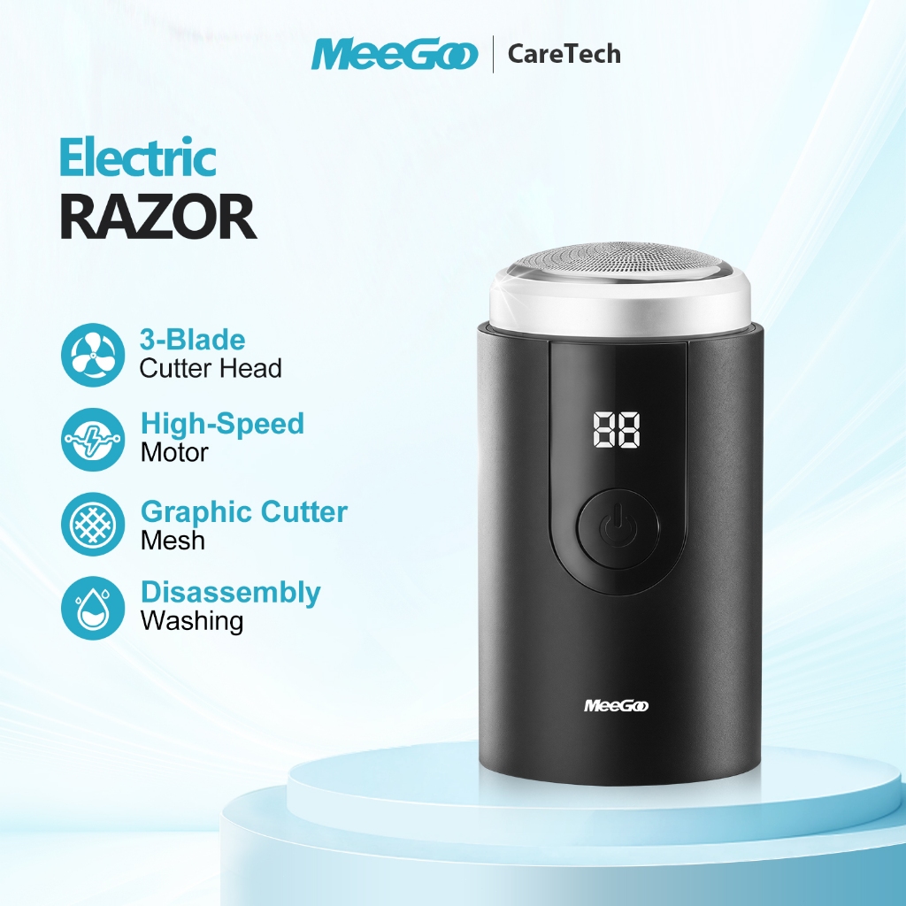 MeeGoo Mini Portable Shaver เครื่องโกนหนวดมินิพกพา มอเตอร์ไร้แปรงแรง 3 หัวสแตนเลส ล้างน้ำได้ ชาร์จ Type-C แบตอึด 45 นาที