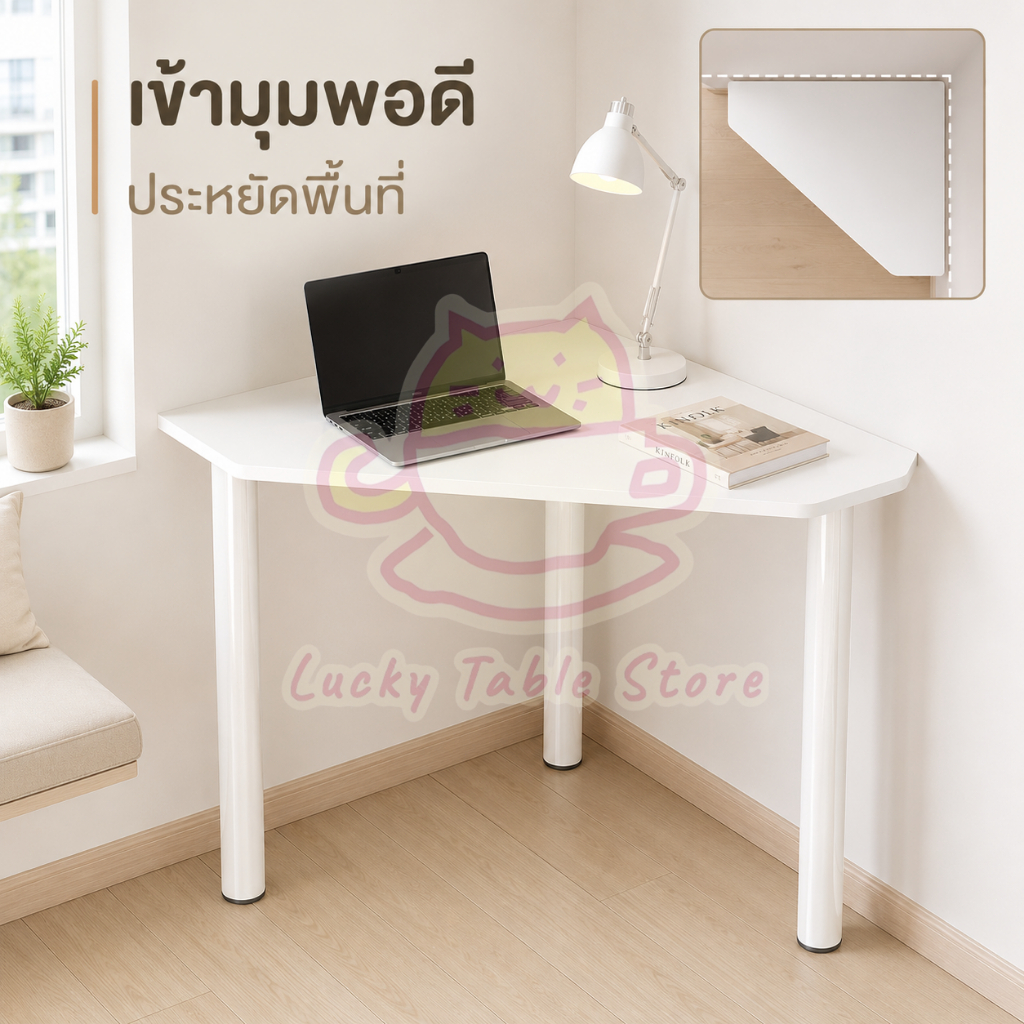โต๊ะเข้ามุมสามเหลี่ยม สีขาว ขนาด 82/110 ซม. โต๊ะทำงาน รูปที่ 3