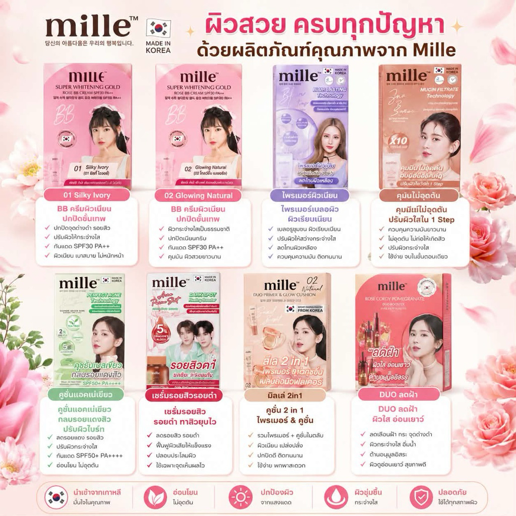 (1 ซอง) Mille มิลเล่ เซรั่ม คุชชั่น ไพรเมอร์ มิลเล่ 2 in 1