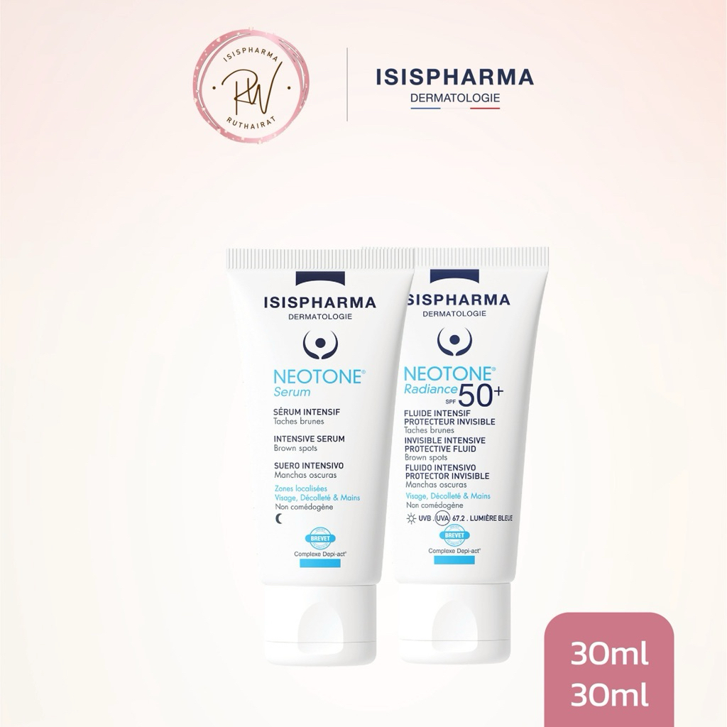 Isispharma set Neotone serum + กันแดด เพื่อการรักษาฝ้ากระ อย่างมีประสิทธิภาพ ของแท้100%