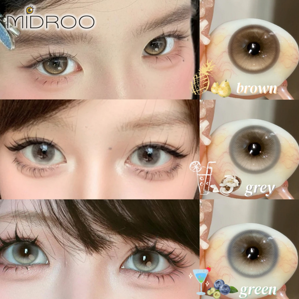 Midroo【ผ่าน FDA】รุ่นพิเศษ คอนแทคเลนส์บิ๊กอาย 0.00-6.00 ฟิวลูกครึ่ง เลนส์ค่าสายตาสั้น PoPo Lense 1คู่-14.2mm รายเดือน