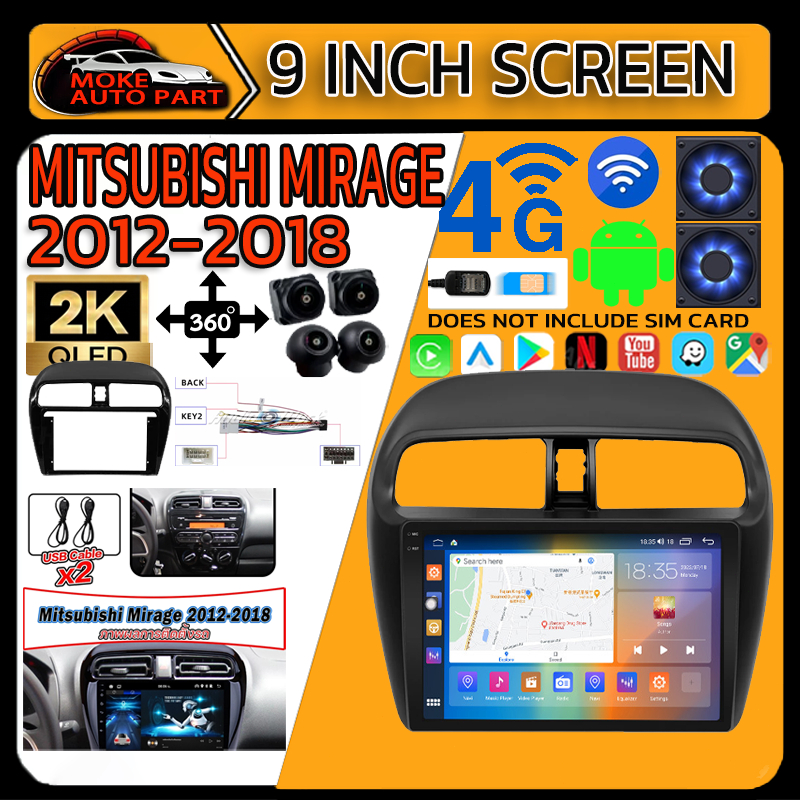 จอแอนดรอย 9นิ้ว ใช้สำหรับ MITSUBISHI MIRAGE12-18 จอ Android15 WIFI GPS 360°SIM 2K QLED แบ่งจอได้ จอแ