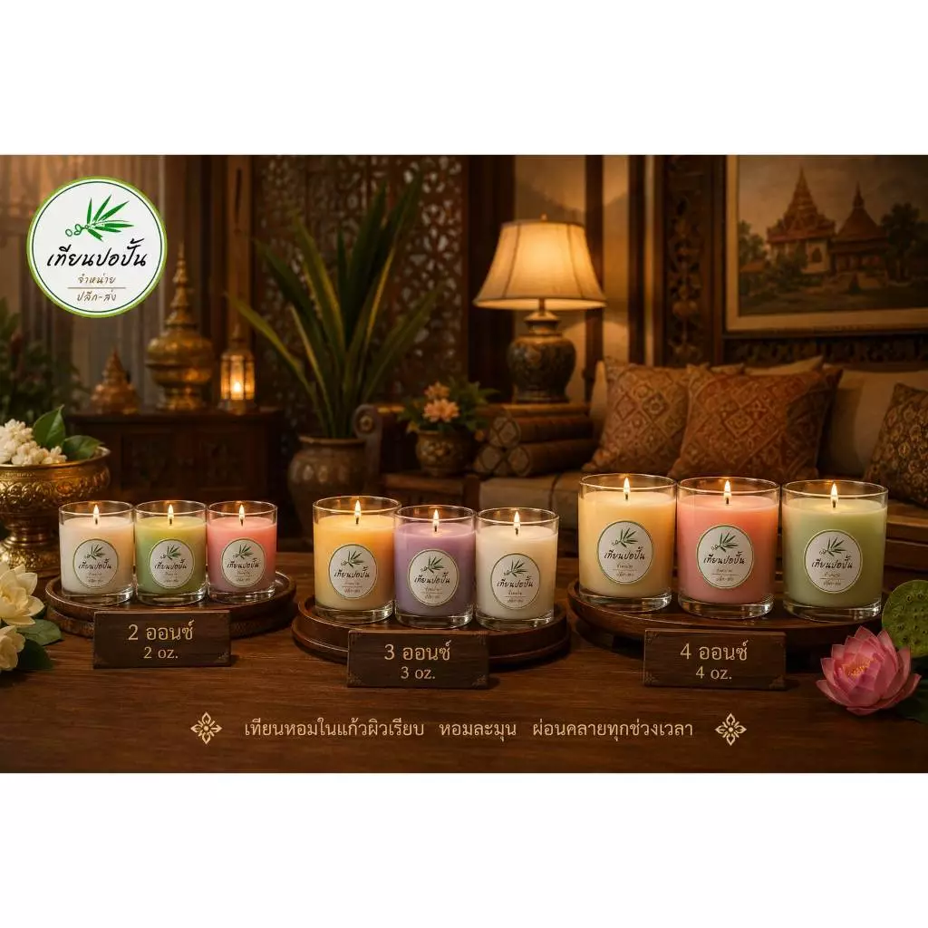 เทียนแก้วไขถั่วเหลืองชุด((1/1)แก้ว และ(3/1)แก้ว)Soy wax Candle with Glass ทำมาจากธรรมชาติ ผลิตเองพร้อมส่งทันที