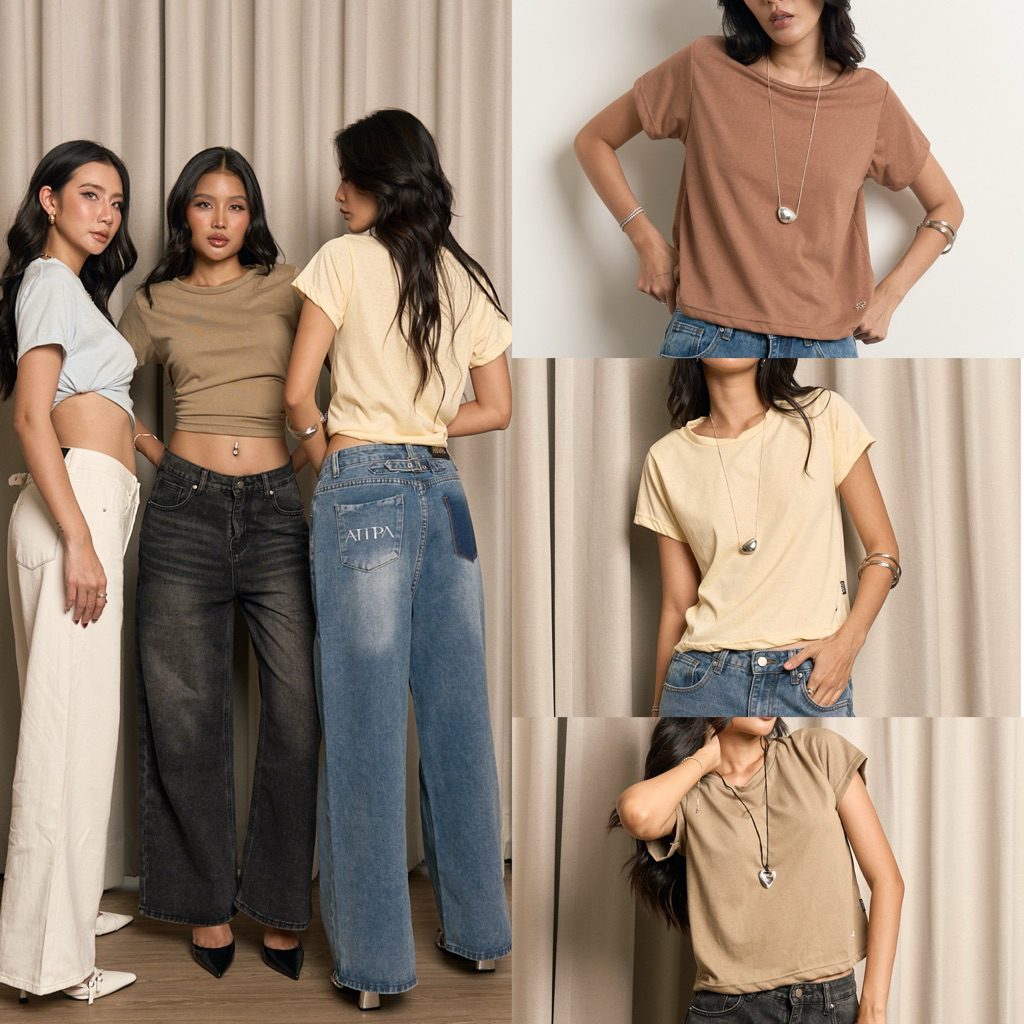 Atipashop - Moody Baby Tee เสื้อยืด ครอปทรง Baby Tee ดีไซน์เรียบ มินิมอล ใส่ได้ทุกวัน เนื้อผ้านุ่ม ยืดหยุ่น