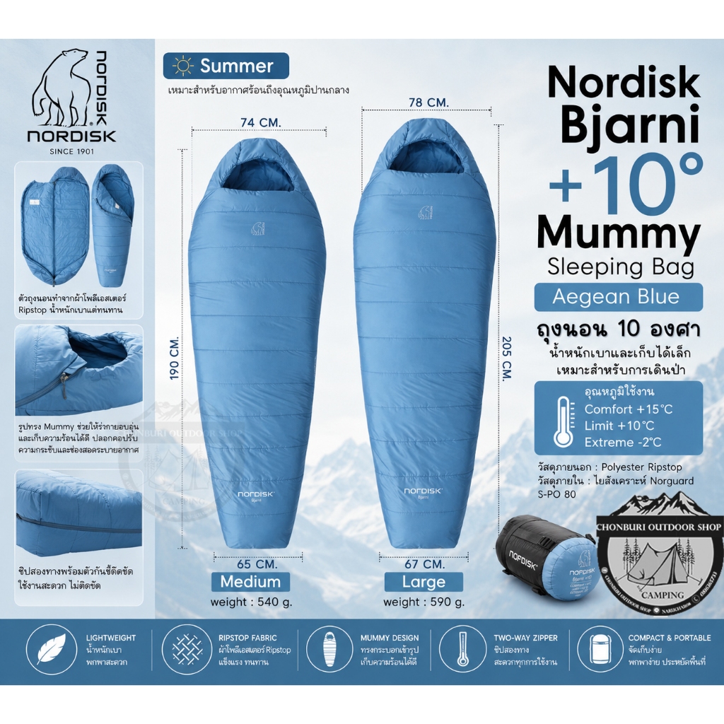 Nordisk Bjarni +10° Mummy Sleeping Bag {Aegan Blue}[NewProduct] #ถุงนอนมัมมี่อุณหภูมิ 10 องศาเก็บเล็กเหมาะกับเดินป่า