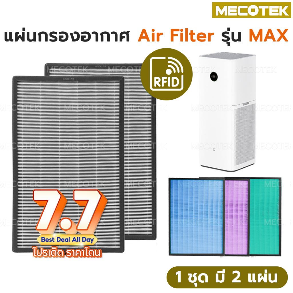 ราคาโปร มีRFID (2 ชิ้นครบชุด) แผ่นกรองอากาศ สำหรับ XIAOMI MI AIR PURIFIER MAX FILTER  อะไหล่ oem pro max เสี่ยวหมี่