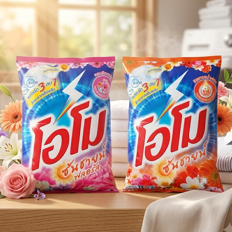 Omo โอโมซันซายน์ ผงซักฟอกสูตรเข้มข้นขนาด 2600 กรัม รุ่นใหม่ไม่ติดป้ายราคา * [1 ถุง]