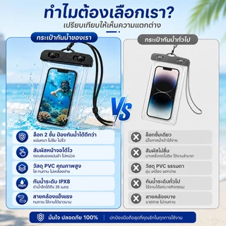 ซองกันน้ำใส่มือถือ PVC ปิดผนึกแน่น สัมผัสหน้าจอโทรศัพท์ได้ปกติ ป้องกันน้ำได้ดี