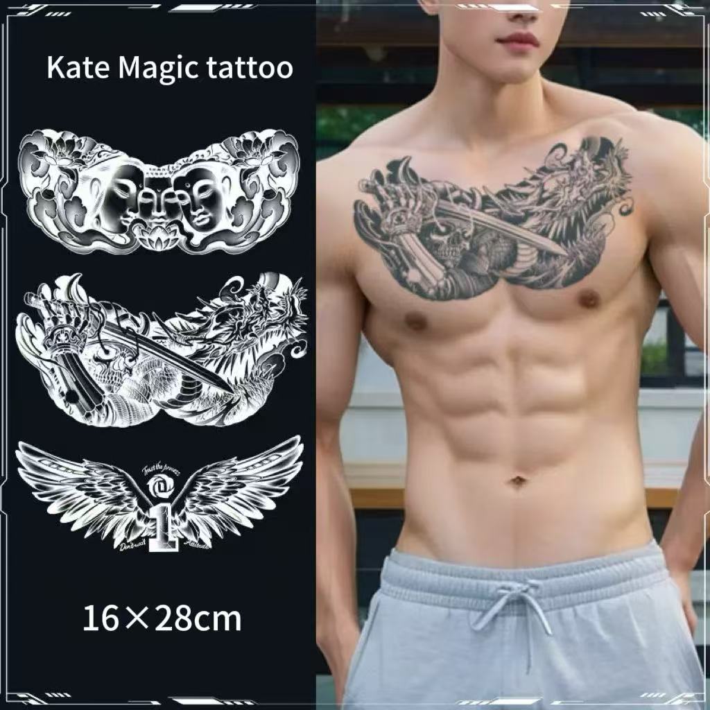 📦CODทั่วไทย 【Magic Tattoo】ลายปีกแหลมหลังเต็ม สไตล์สังคมโหด สติกเกอร์รอยสักกึ่งถาวร กันน้ำ ติดทน2สัปดาห์