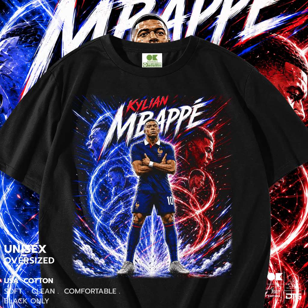 OK Apparel เสื้อยืดคอกลม ลาย Mbappe ทรง oversize Cotton USA พร้อมส่ง