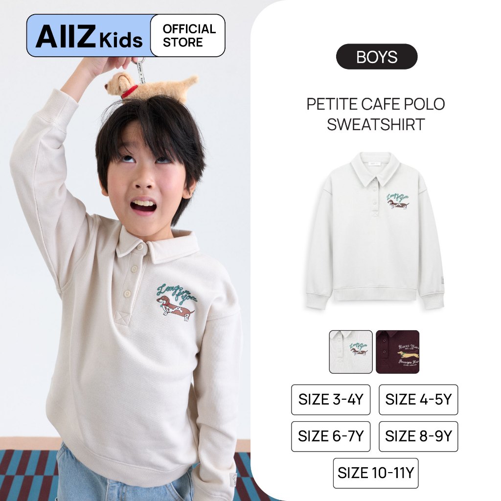 AIIZ (เอ ทู แซด) - AIIZ เสื้อแขนยาวเด็กผู้ชายคอปกโปโล AIIZ Boy's Petite Cafe Polo Sweatshirt