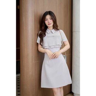 "Romi"Oil" Celeste Dress (Gray) K408 ชุดเดรสสีเทา (ระบายด้านหน้าแต่งโบว์)
