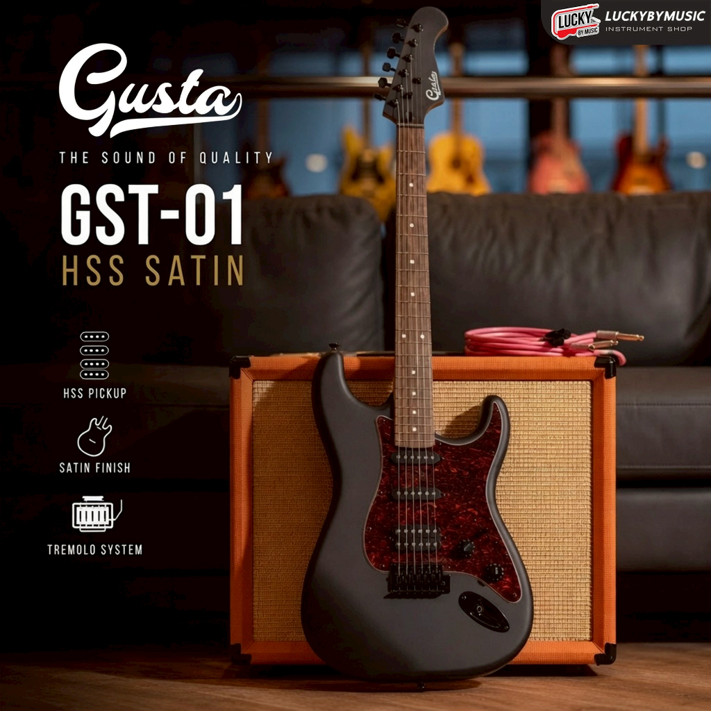 [โค้ดลด1000-📷] Gusta กีตาร์ไฟฟ้า รุ่น GST-01 HSS สีดำ เคลือบซาติน Satin  แถมฟรี ปิ๊ก4อัน ประแจ คู่มื