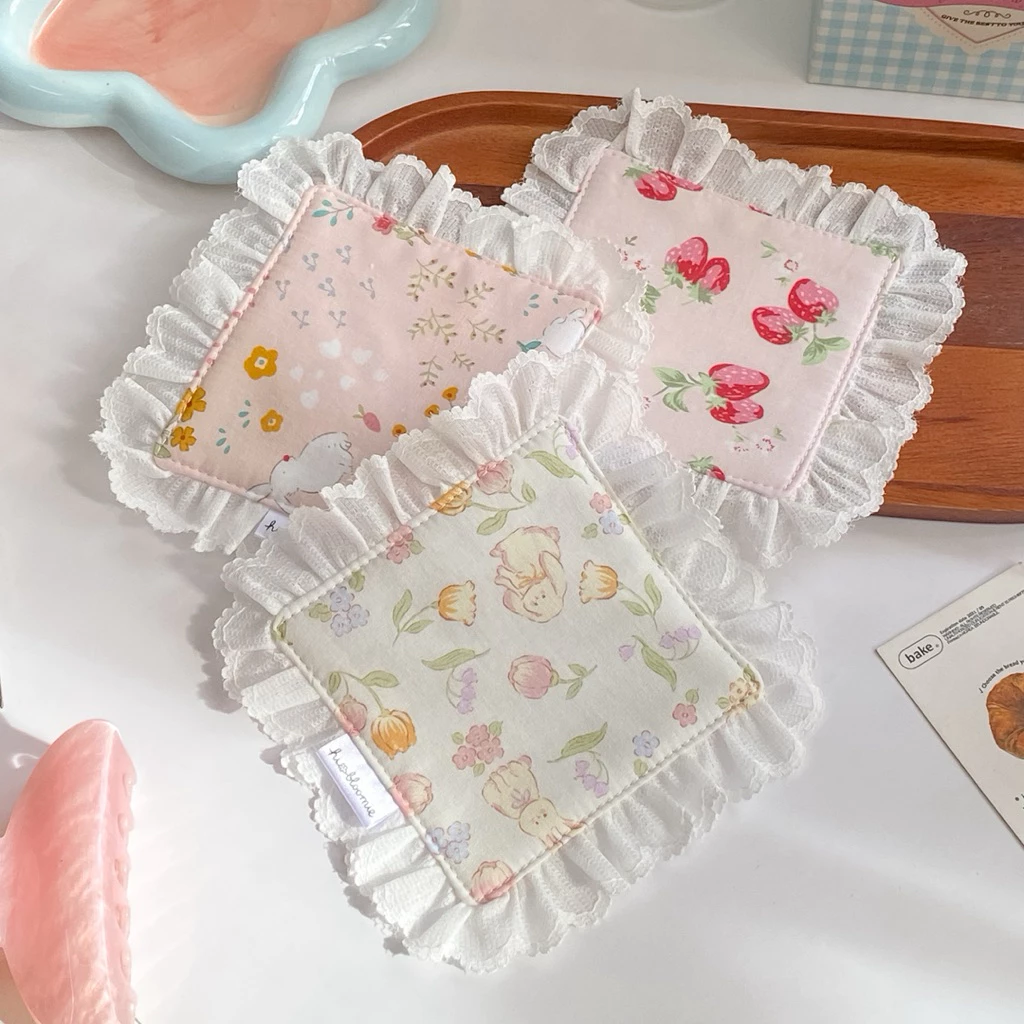 hibloomie🌷แผ่นรองแก้วลายน่ารัก แต่งขอบลูกไม้• (HB33)