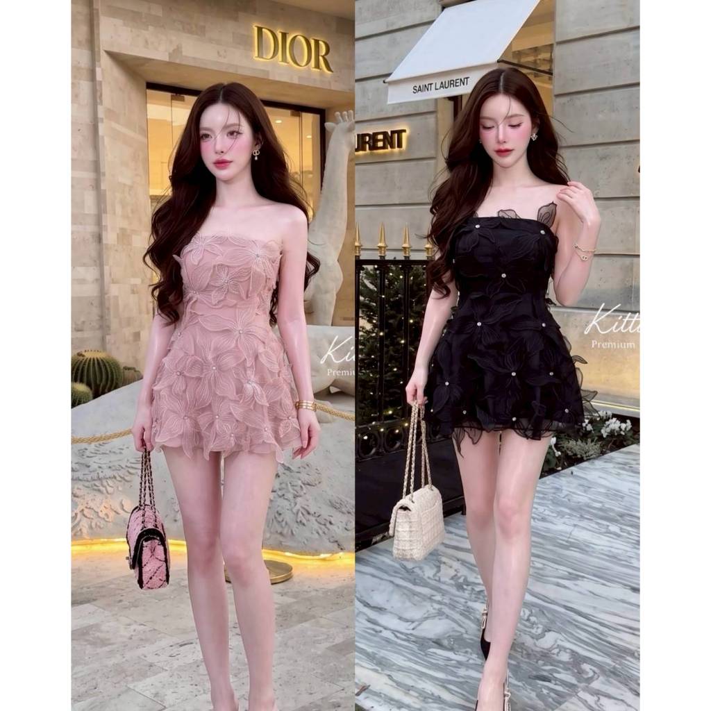 :KITTI-T Dress เดรสสั้นเกาะอก ดีไซน์เข้ารูปสวยสับช่วงเอว ก่อนปล่อยชายบานออกเล็กน้อย